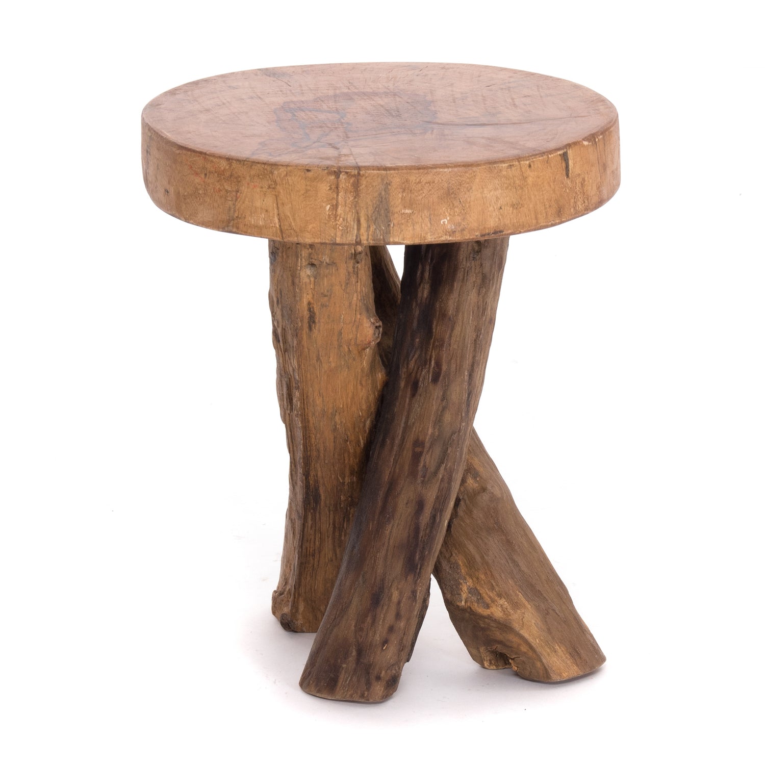 RUNDER HOLZTISCH TEAK 40 | 40x34cm (HxB) Massivholz Beistelltisch