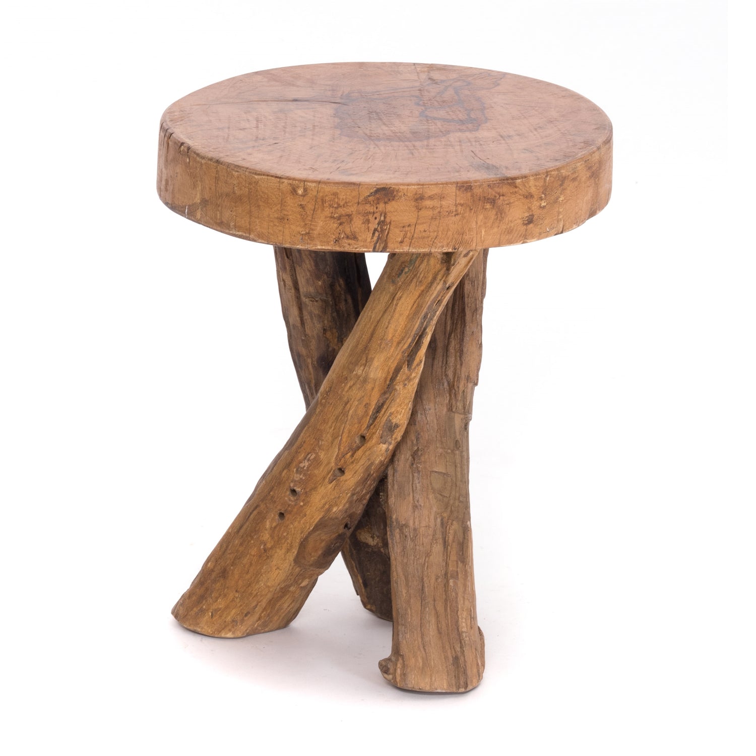 RUNDER HOLZTISCH TEAK 40 | 40x34cm (HxB) Massivholz Beistelltisch