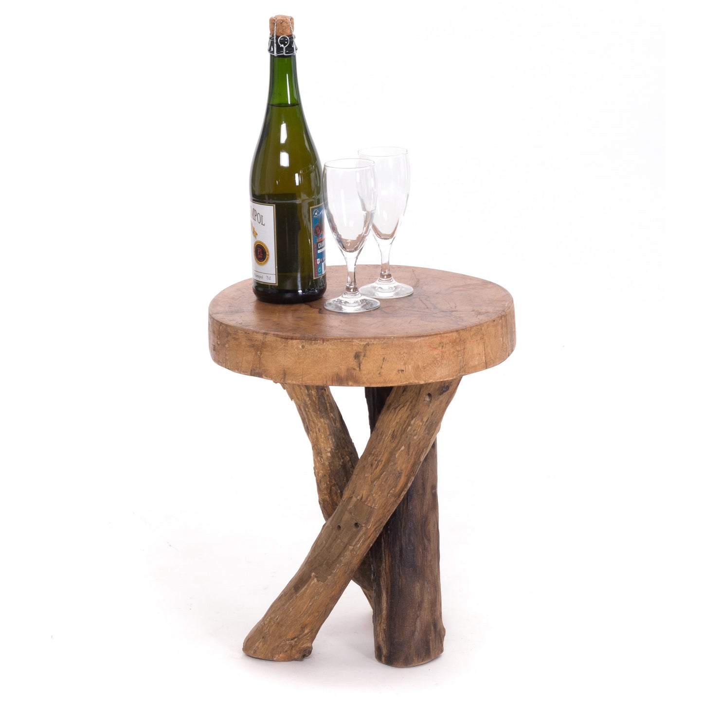 RUNDER HOLZTISCH TEAK 40 | 40x34cm (HxB) Massivholz Beistelltisch