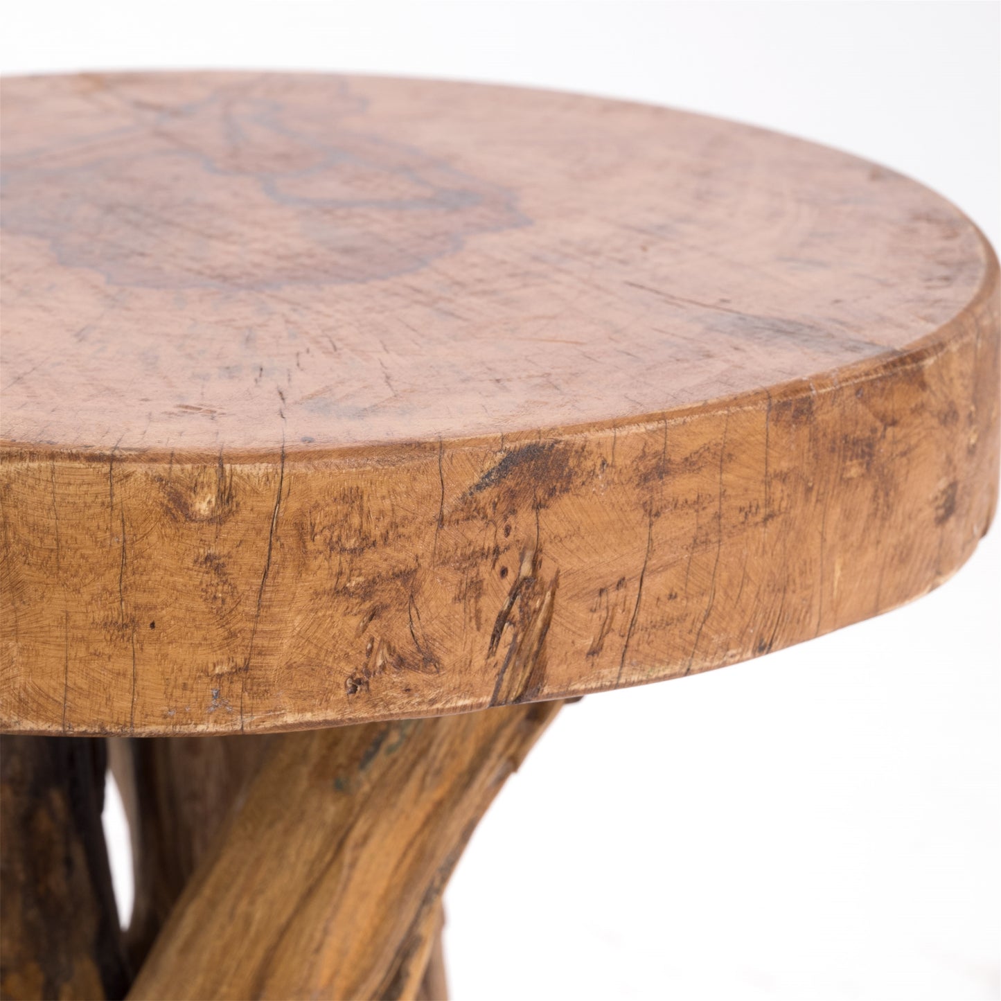 RUNDER HOLZTISCH TEAK 40 | 40x34cm (HxB) Massivholz Beistelltisch