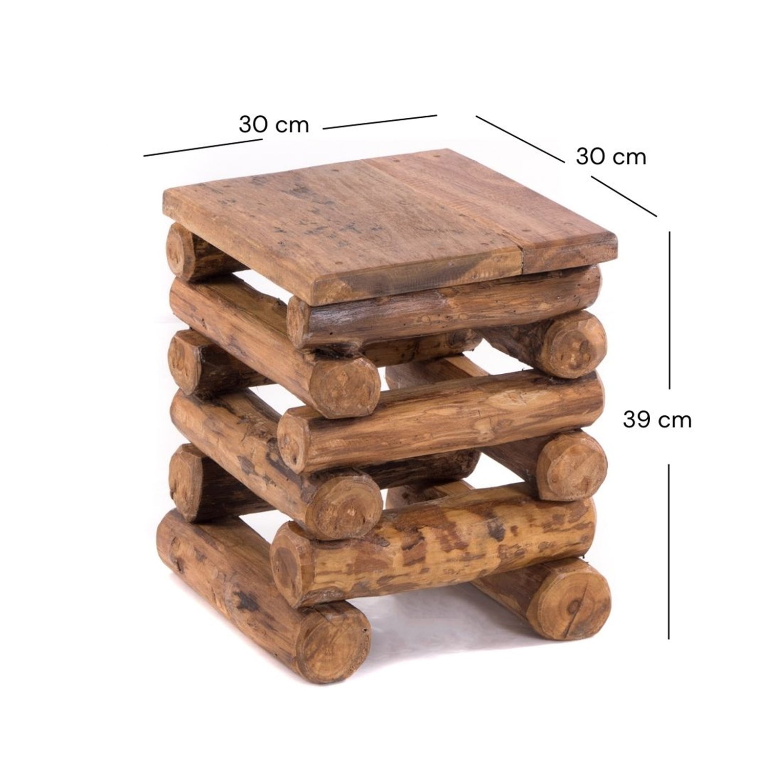 HOCKER "BLOCK 38" | 30x30x39cm (BxTxH), Altholz Teak | Sitzhocker