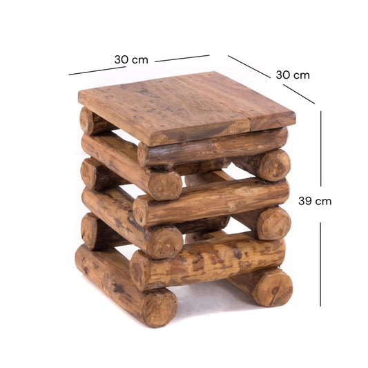 HOCKER "BLOCK 38" | 30x30x39cm (BxTxH), Altholz Teak | Sitzhocker