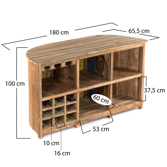 BARSCHRANK "CIRCULO" | Massivholz, 180 cm | Hausbar, Verkaufstresen