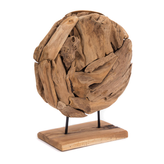 RUNDE HOLZ SKULPTUR "TAMPAH" | 50 cm, Teak | Treibholz Deko Figur
