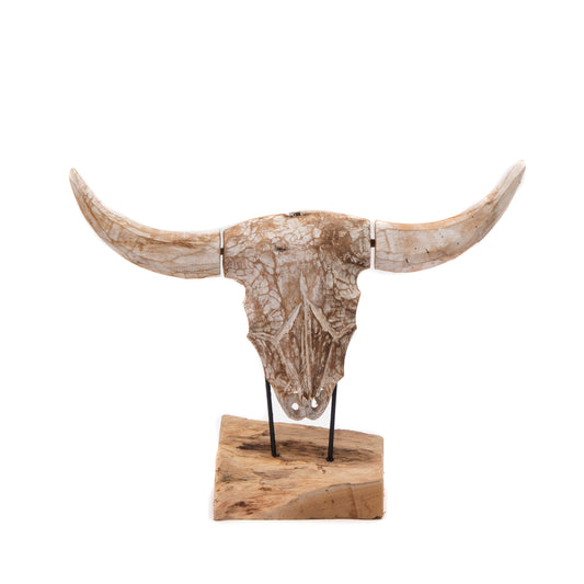 HOLZ SKULPTUR "TORO" | Teak, 52 cm | Deko Geweih, Stierkopf