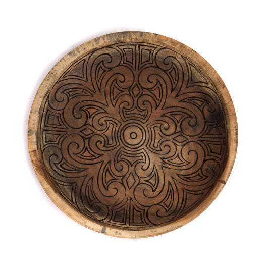 HOLZ SCHALE "MANDALA" | Holz, 44 cm | Deko Teller mit Schnitzerei