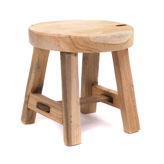 RUNDER HOLZ SCHEMEL "LOU" | 20 cm, Teak | Blumen Hocker