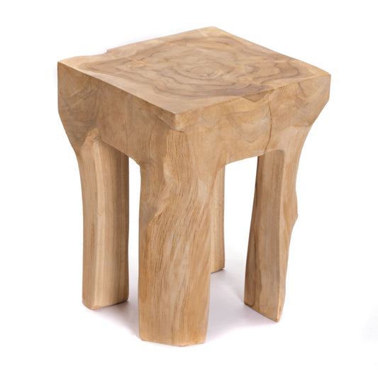 BAUMSTAMM HOCKER "QUADRO" | Teak | Wurzel Beistelltisch, Blumenhocker