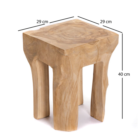 BAUMSTAMM HOCKER "QUADRO" | Teak | Wurzel Beistelltisch, Blumenhocker