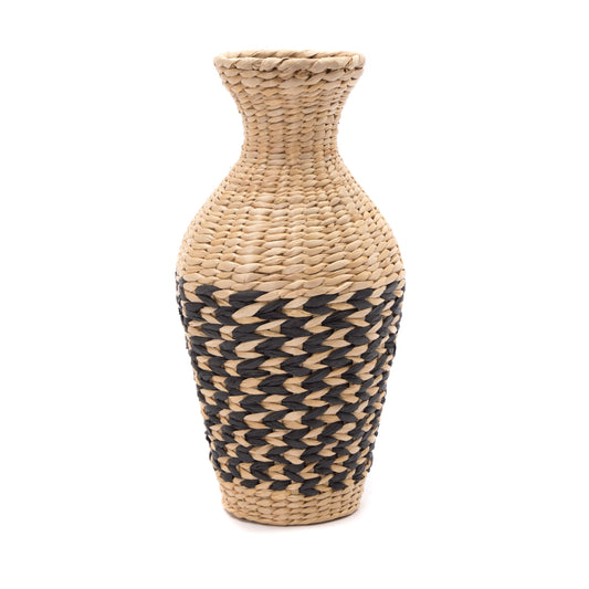 STROH VASE "CUADRO" | Natur, Schwarz, 42 cm | Deko Boden Vase