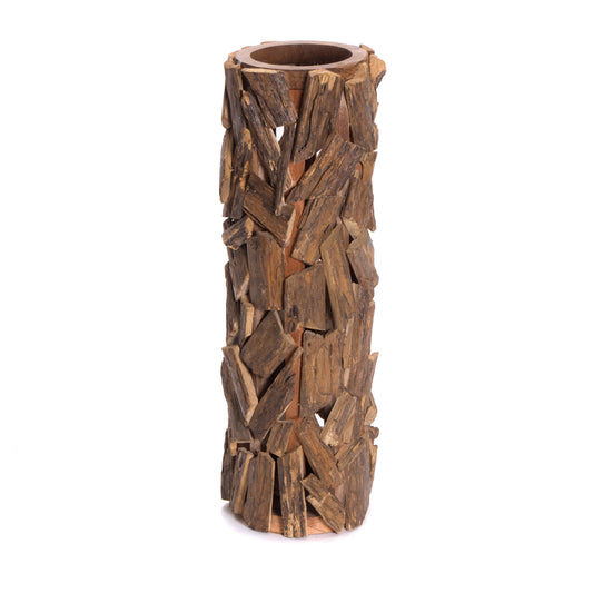 BODEN SÄULE "VELA" | 58 cm, Teakholz | Bodenleuchter, Holz Vase