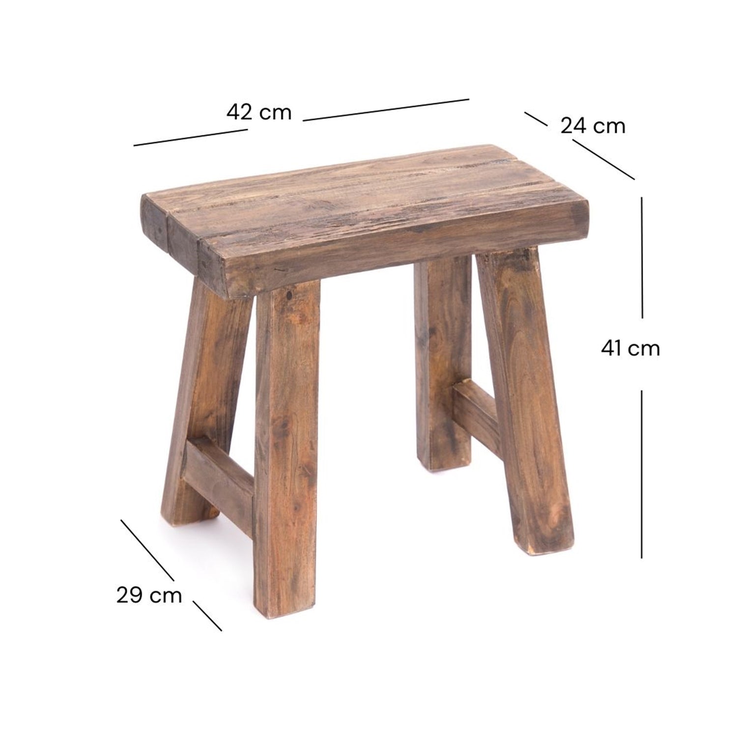 SITZHOCKER "RUSTIC" | 41 cm, Braun, Teak | Holz Hocker