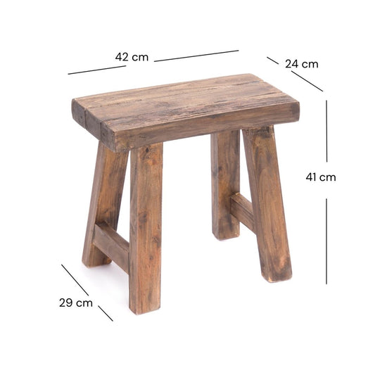 SITZHOCKER "RUSTIC" | 41 cm, Braun, Teak | Holz Hocker