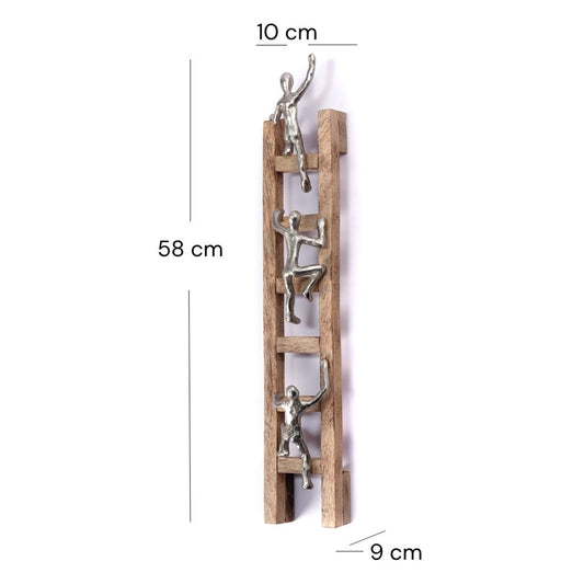 WAND SKULPTUR "CLIMB" | Mangoholz, 58cm | Wanddeko, Wandbild Leiter