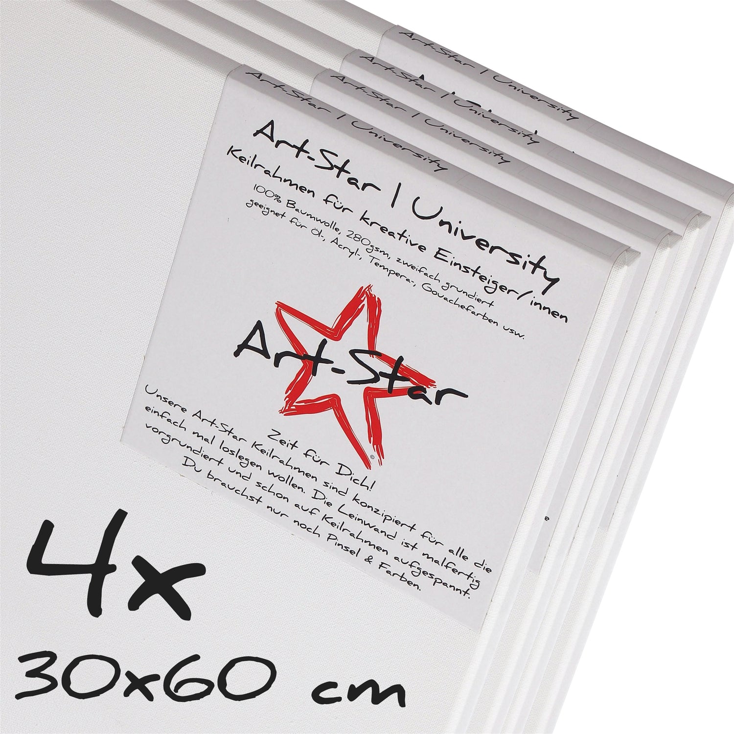 4x ART-STAR Leinwände | 30x60 cm | auf Keilrahmen, 100% Baumwolle
