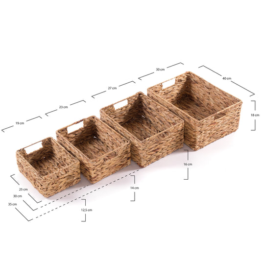 KORB SET "CESTO" | Wasserhyazinthe, 4-teilig | Deko Aufbewahrungskörbe
