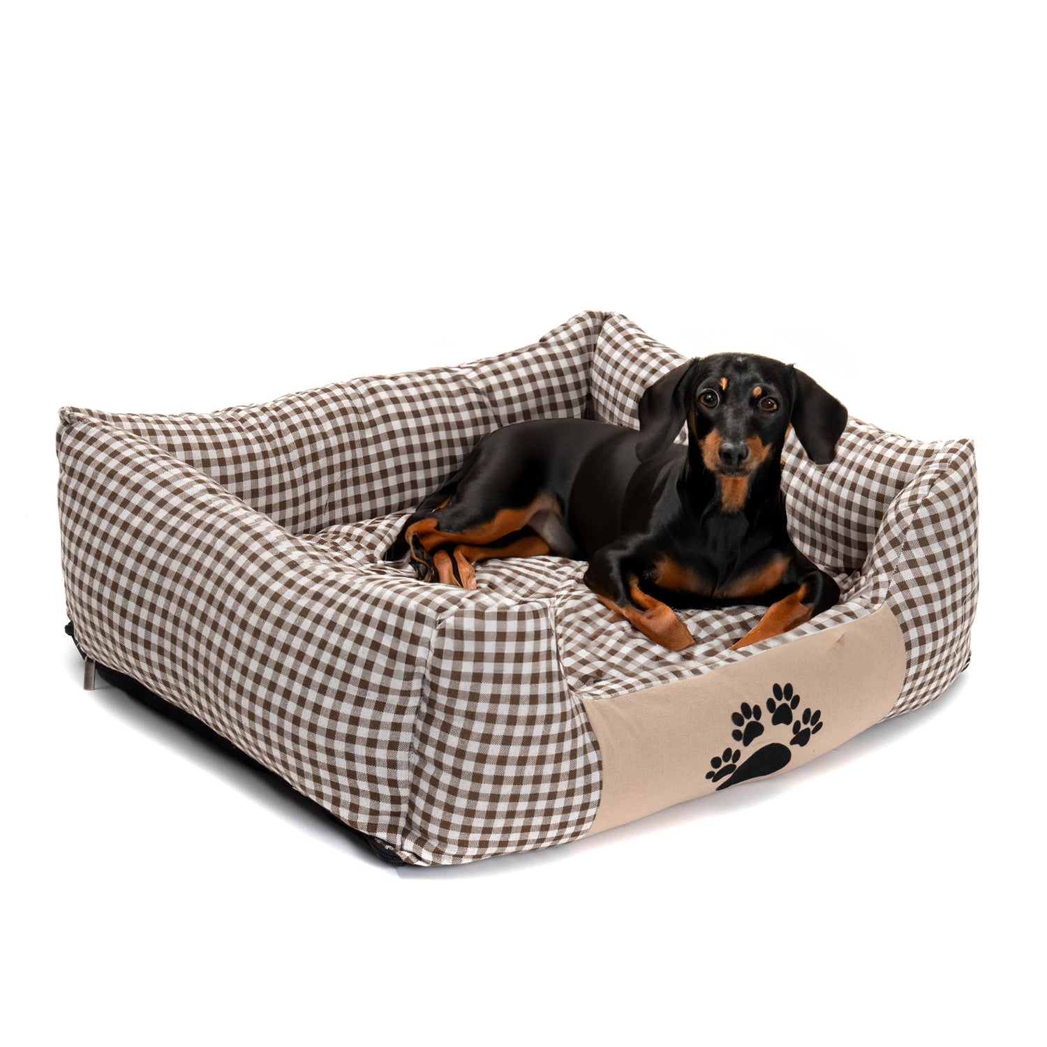 HUNDE BETT "ROCKY "| Braun kariert, 67cm | Kuschel Hunde Körbchen