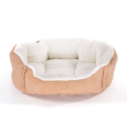 WEICHES HUNDE BETT "MYLO" | Weiß-Beige | Flauschiges Hündekörbchen