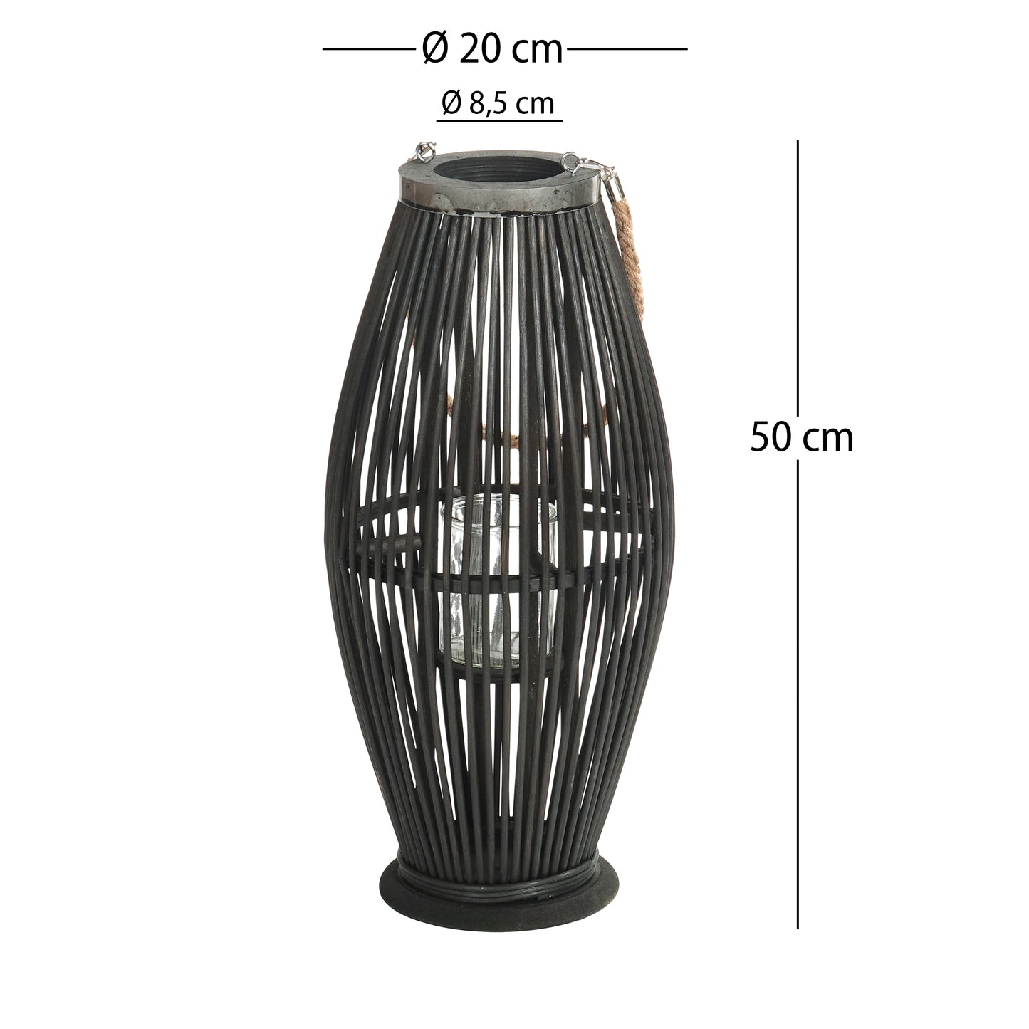 BAMBUS LATERNE "ZYA" Windlicht schwarz | Größe: 50 cm