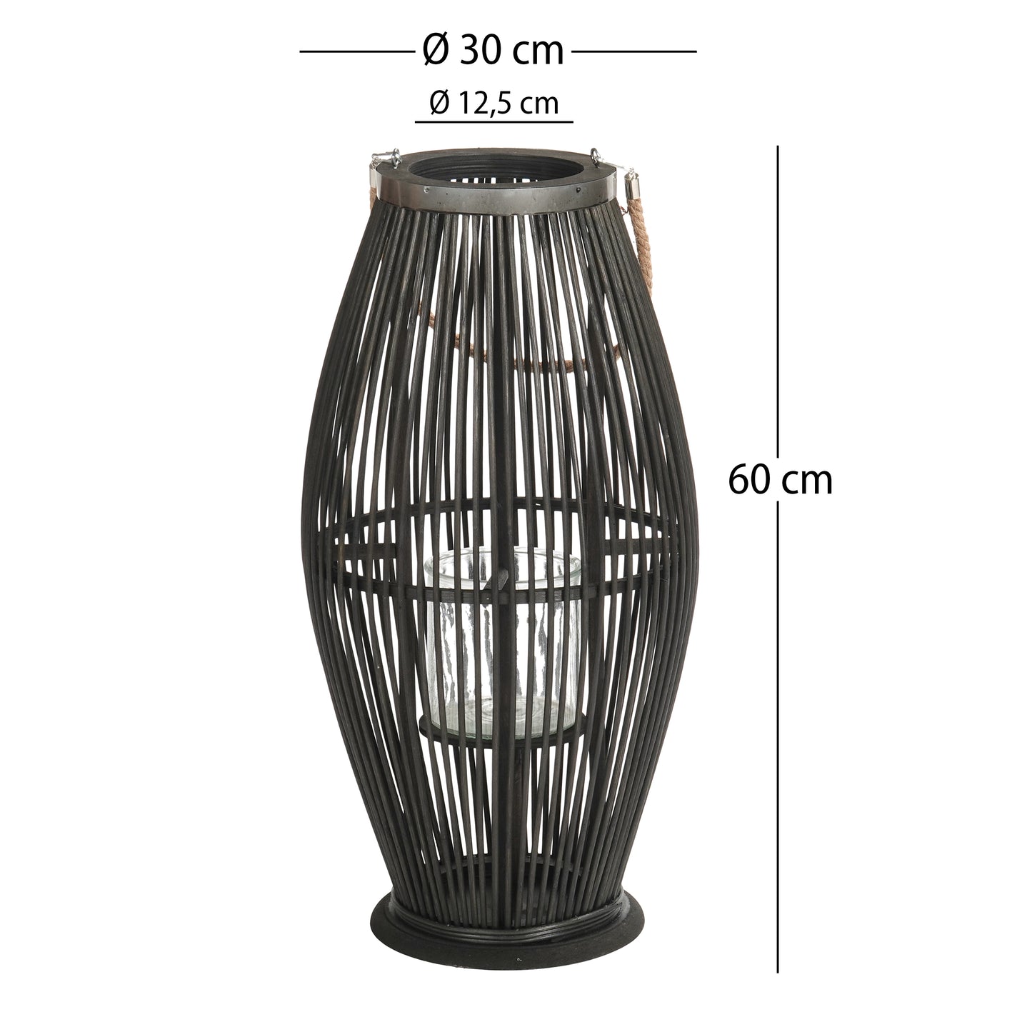 BAMBUS LATERNE "ZYA" Windlicht schwarz | Größe: 60 cm