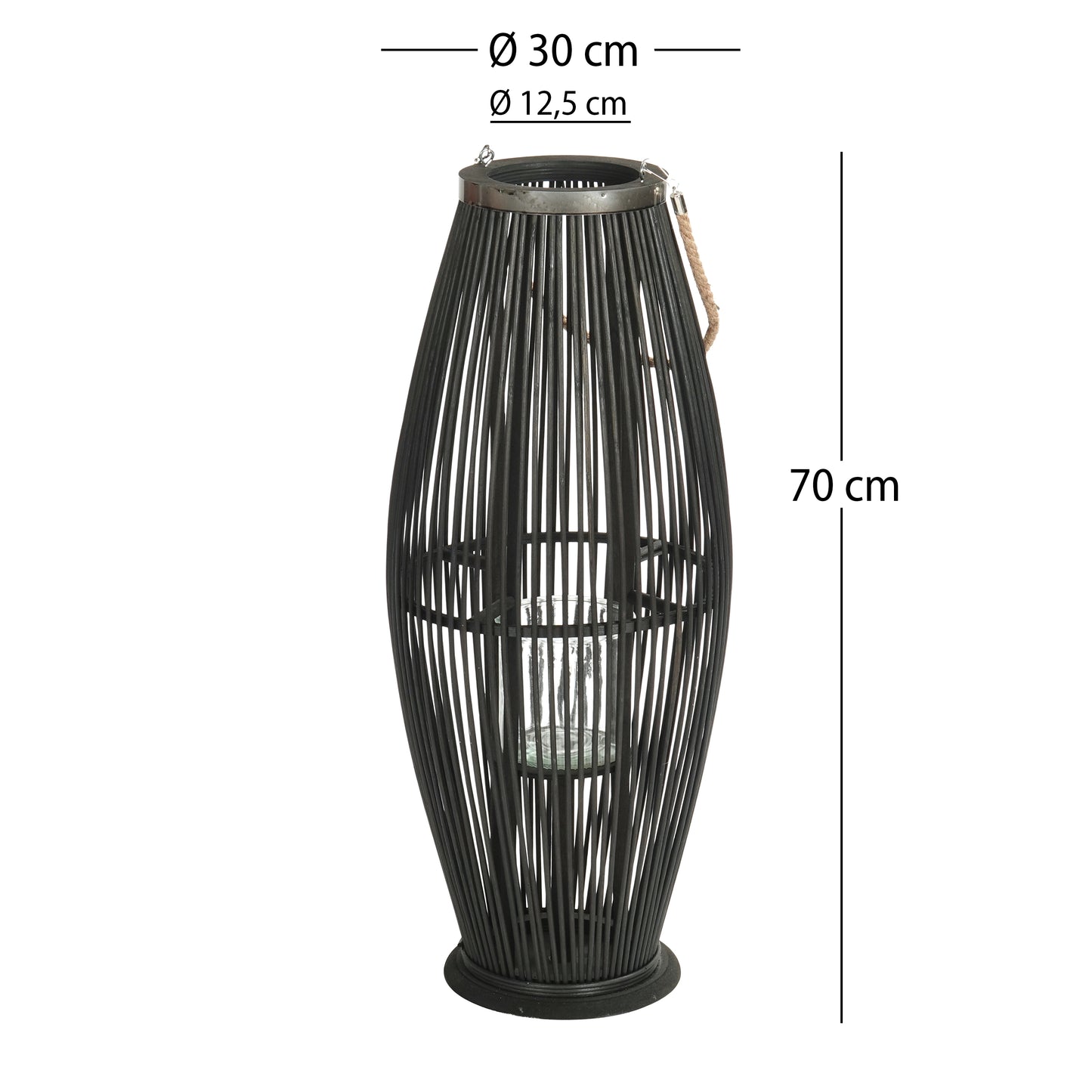 BAMBUS LATERNE "ZYA" Windlicht schwarz | Größe: 70 cm
