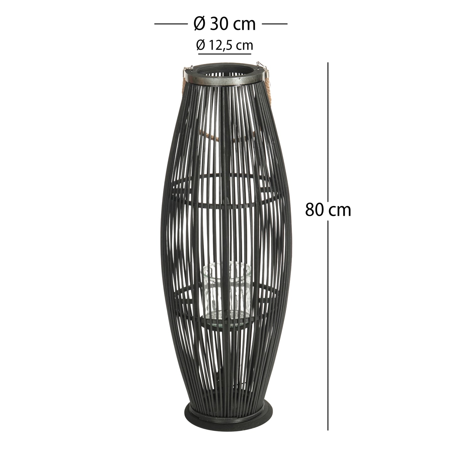 BAMBUS LATERNE "ZYA" Windlicht schwarz | Größe: 80 cm