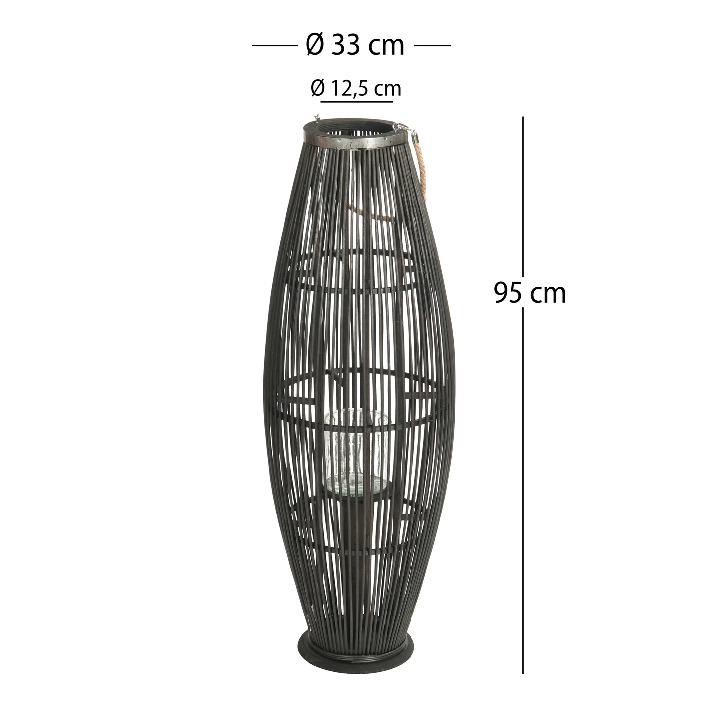 BAMBUS LATERNE "ZYA" Windlicht schwarz | Größe: 95 cm