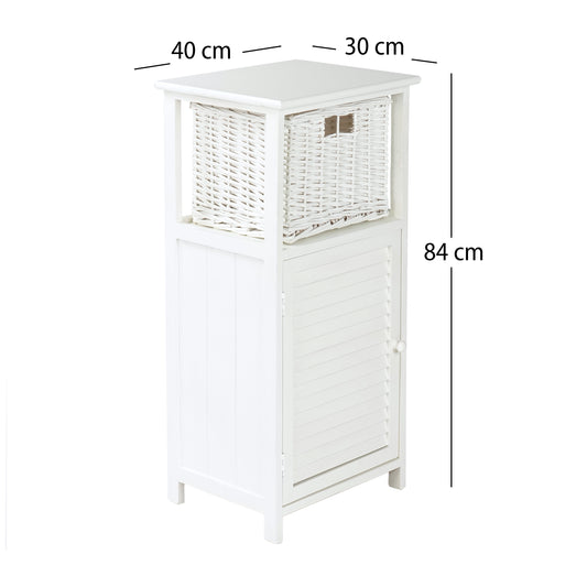 BADSCHRANK "KORG" | Mahagoni Holz, 1 Rattan Korb | Bad Kommode