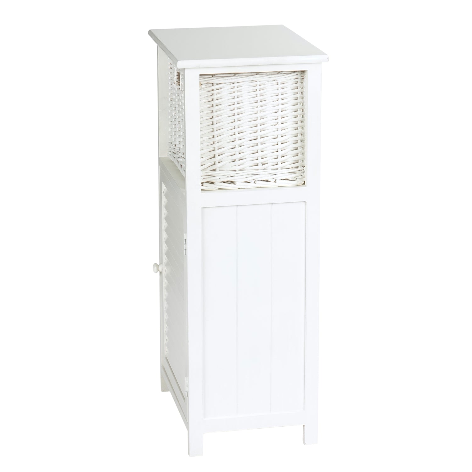 BADSCHRANK "KORG" | Mahagoni Holz, 1 Rattan Korb | Bad Kommode