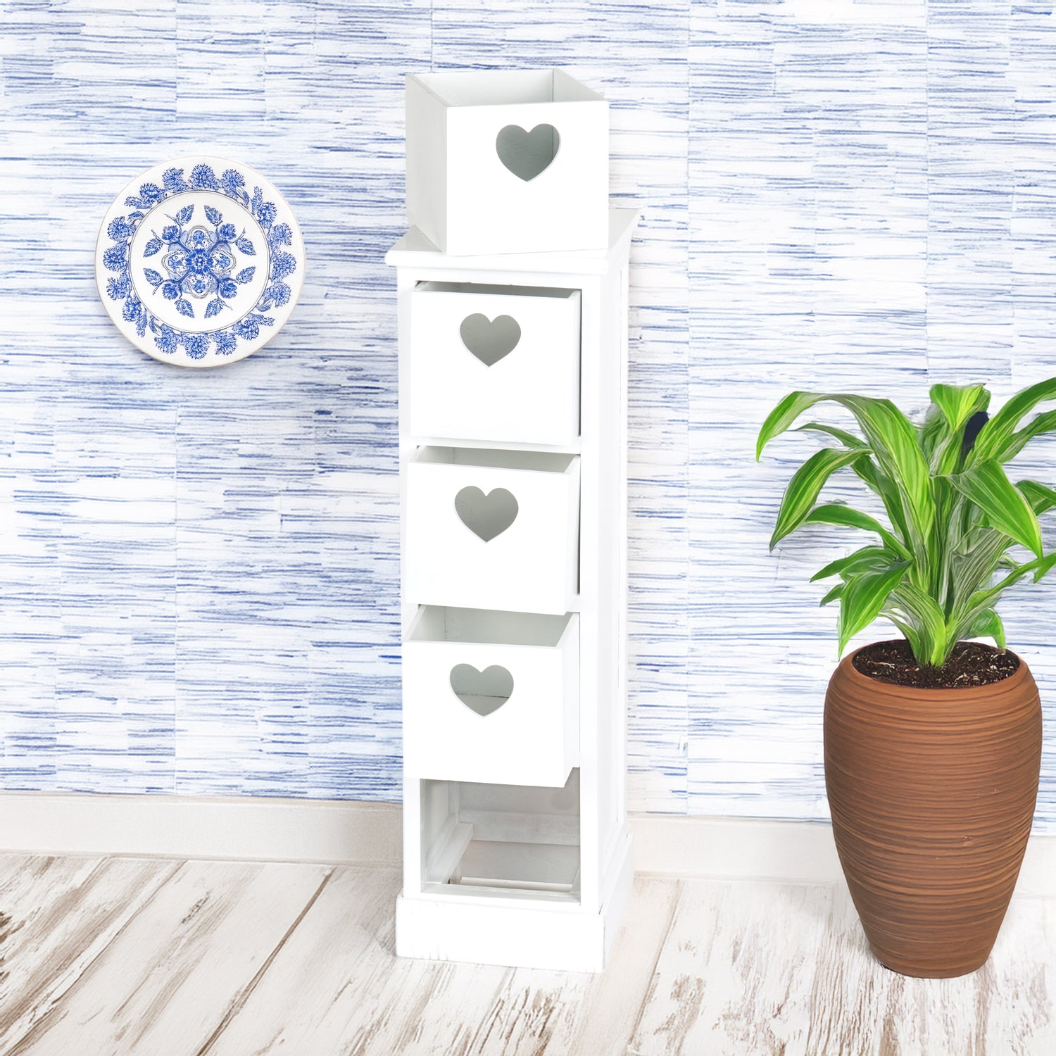 Schränkchen HEART weiß 4 Schubladen Holz – xtradefactory GmbH