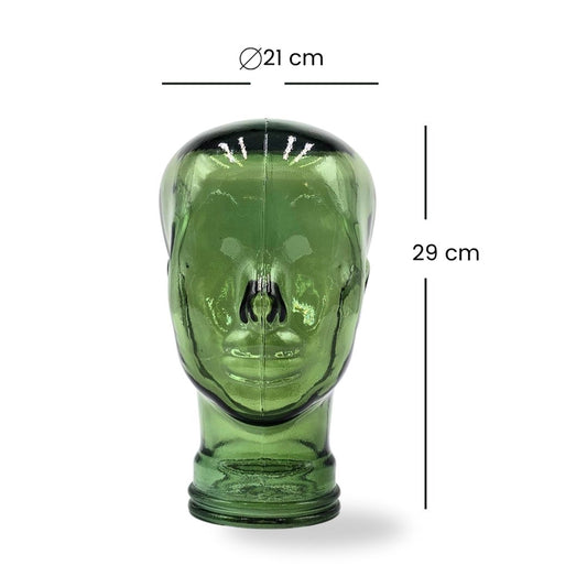 Glas KOPFHÖRERSTÄNDER transparent + satin | 29cm Glaskopf Skulptur
