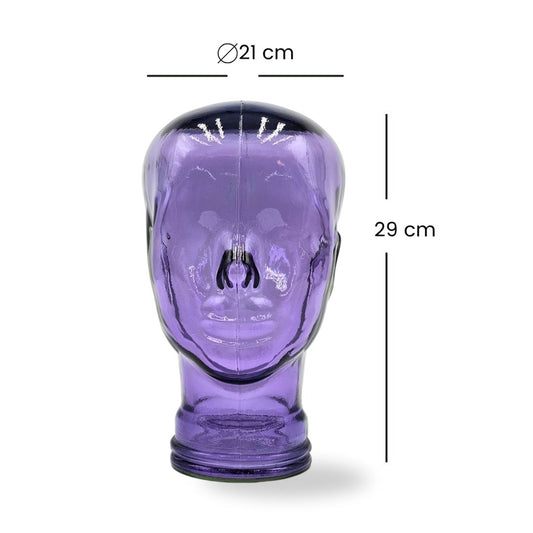 Glas KOPFHÖRERSTÄNDER transparent + satin | 29cm Glaskopf Skulptur