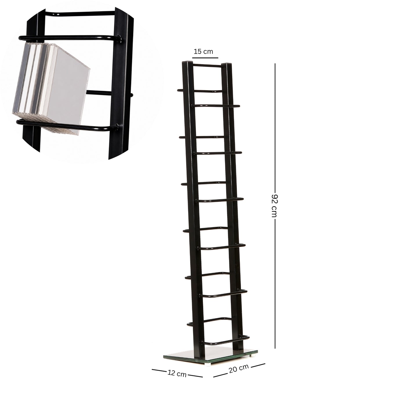 DESIGN CD STÄNDER "TOWER" | schwarz, 92 cm, Metall | für 85 CDs