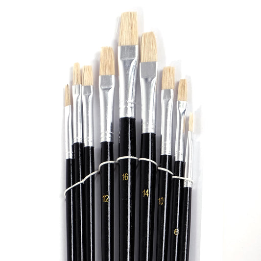 9 tlg. Malpinsel Set | eckig, Aluminium, versch. Größen | Naturhaar