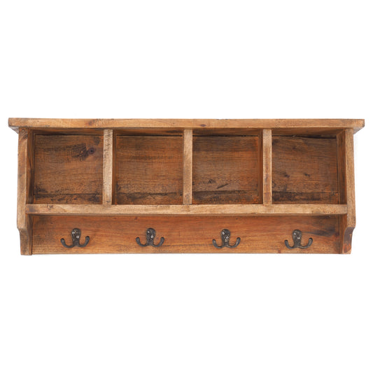 VINTAGE  HAKENLEISTE mit ABLAGEFÄCHERN 70x27cm Wandgarderobe 8 Haken