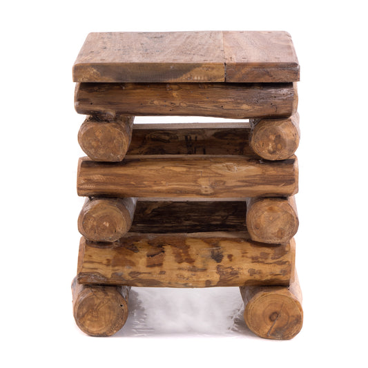 HOCKER "BLOCK 38" | 30x30x39cm (BxTxH), Altholz Teak | Sitzhocker